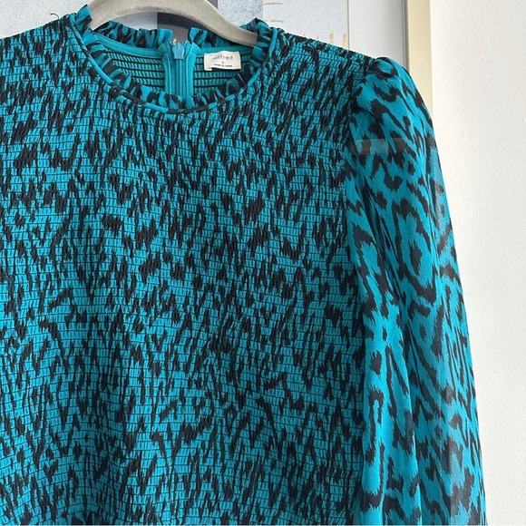 Aritzia Wilfred Lilith Animal Print Blouse Teal Blue Black S - Picture 6 of 10